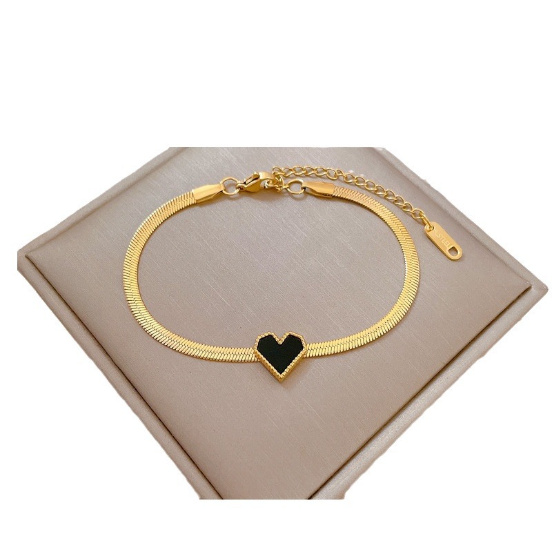 【 All-titanium Steel 】 Dongdaemun's unique heart-shaped snake chain, round bead, inner gold bracelet, female Internet celebrity, retro best friend Item Picture