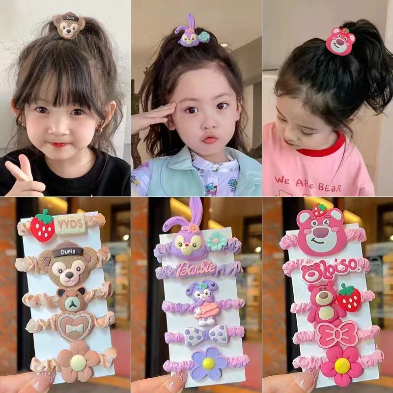 New cartoon and cute strawberry bear children's ponytail hair tie, high-end girls' hair accessory and hair tie full figure
