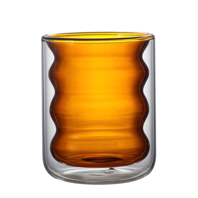 ins design sense double-layer anti-scalding glass cup, juice cup, hot drink cup, milk tea cup, high appearance level latte coffee cup Item Picture