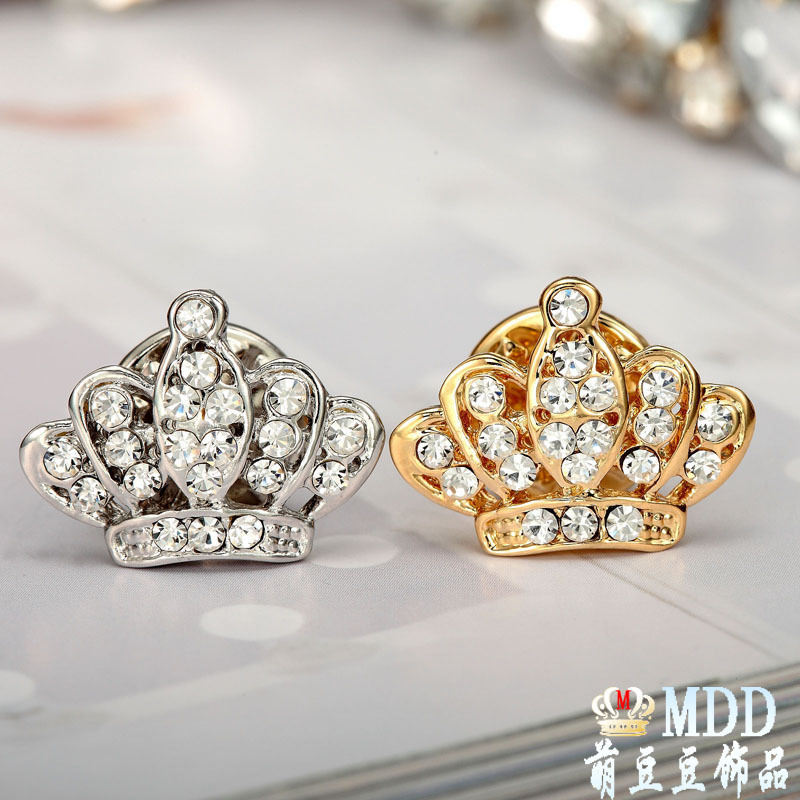 European and American cross-border personalized diamond-encrusted crown brooch, full diamond crown stinger, men's and women's suit shirt button collar pin full figure