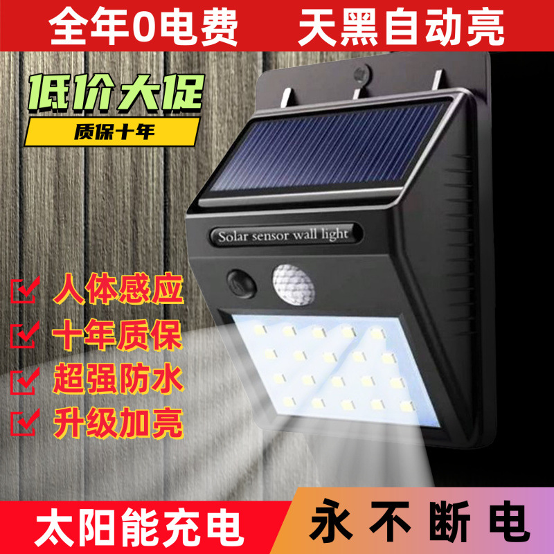 Solar lighting fixtures, outdoor household sensor lights, human body sensor led wall lights, outdoor corridor lighting fixtures factory full figure