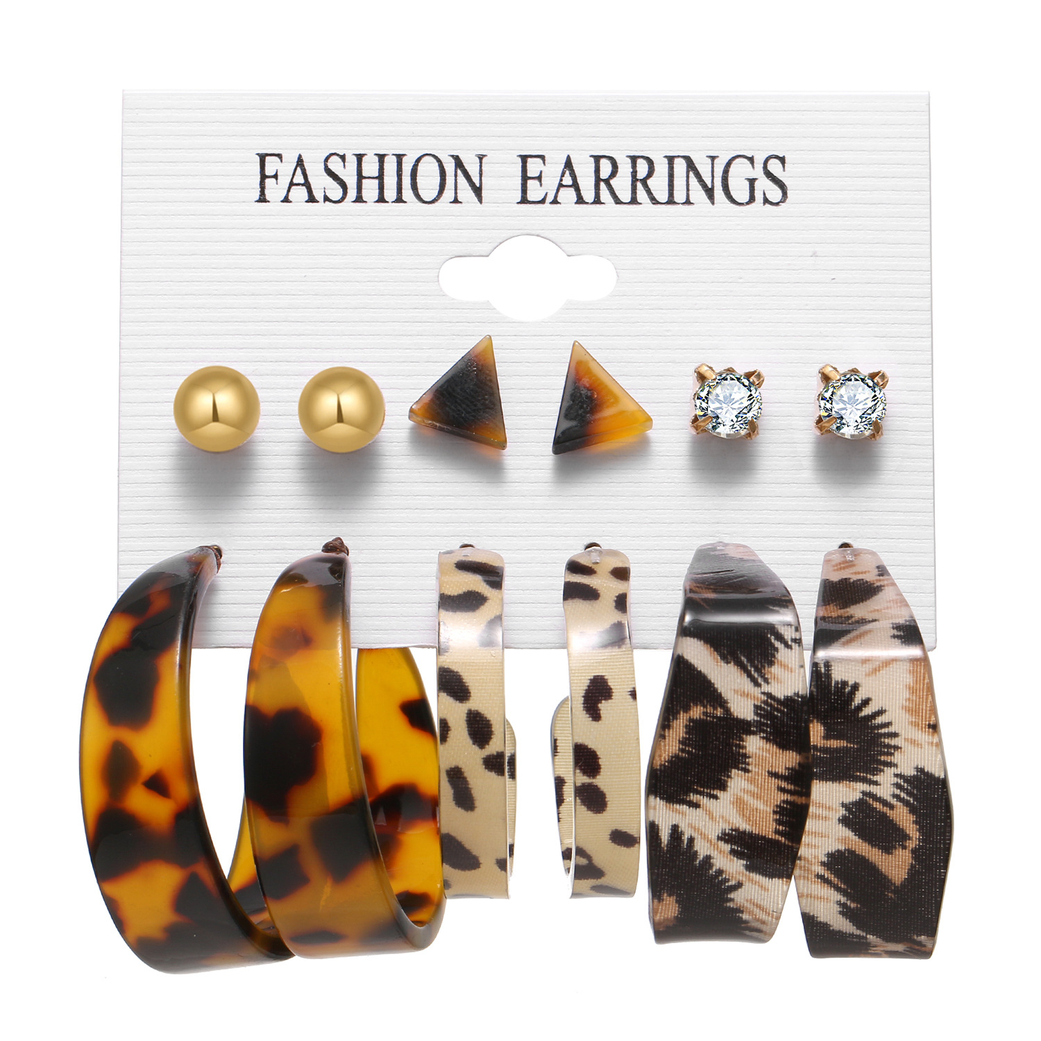 Amazon Cross-border New French retro earring set, 6-piece butterfly leopard print circle pearl stud set for women Specification drawing