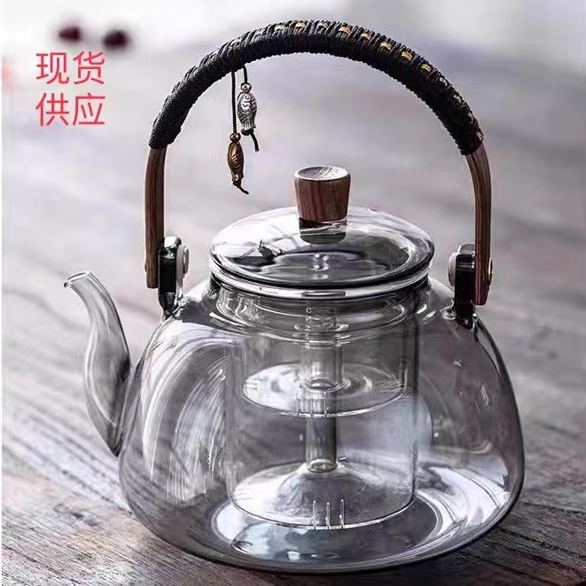 Glass handle teapot, household tea brewing set, light luxury tea ware set, Chinese high borosilicate glass tea brewing set full figure