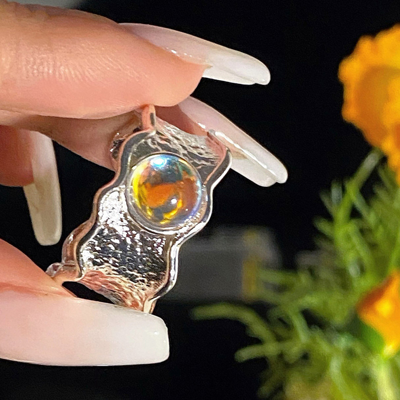 Liquid butterfly irregular and colorful moonstone open ring, a unique, sweet and cool design ring for women on Instagram Application Scenario