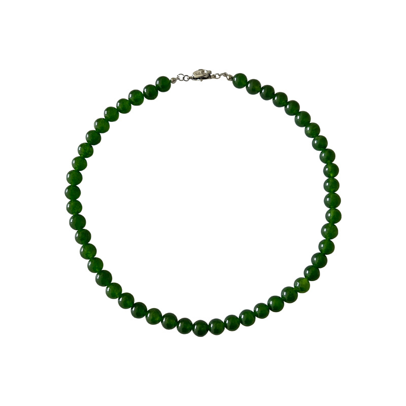 New Chinese-style green chalcedony beaded necklace, women's inval-shaped buckle, ancient style, super whitening 2024 new style necklace wholesale Item Picture