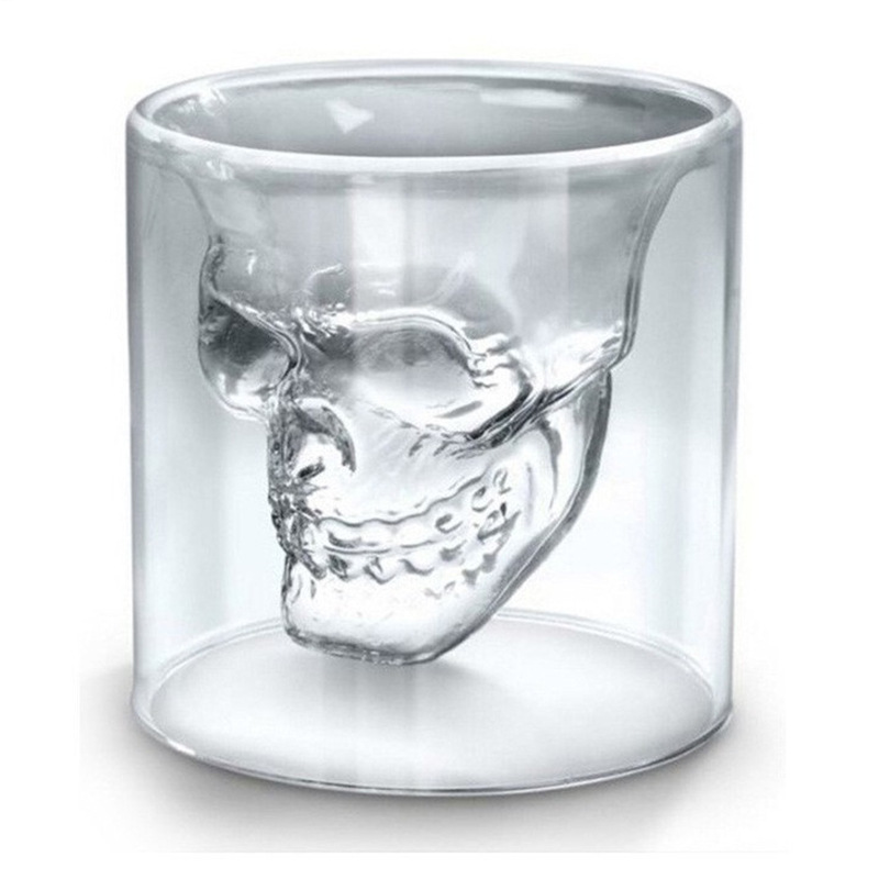 Wholesale glass wine glasses, household water cups, glass cups, cross-border double-layer skull cups, anti-drop, high appearance level cups, ins style Item Picture