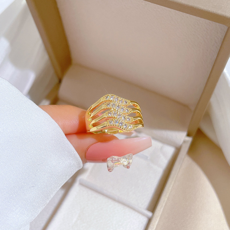 【 Real Gold 】 Four-layer zircon fashion ring with adjustable opening, simple Japanese-style bracelet, couple rings details Picture