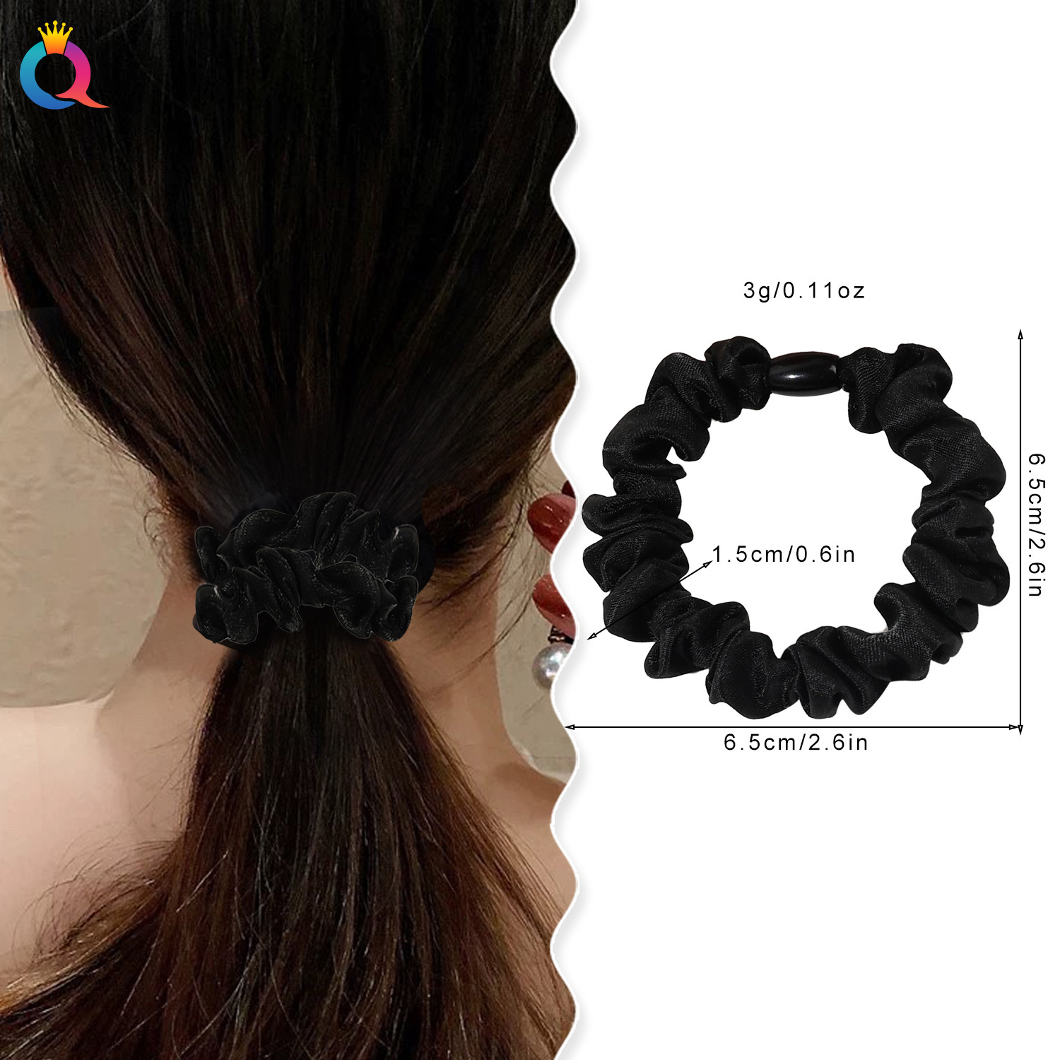 Wholesale of Qiyue Amazon buckled silk large intestine hair bands, solid color high-elasticity hair ties, thin hair ties and ponytail hair accessories details Picture