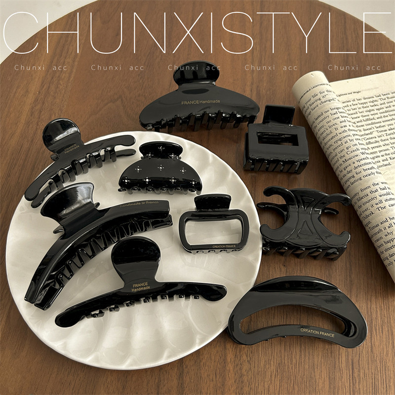 Acetic acid hair clip, large updo, shark clip, 2023, black hair clip, women's back of the head, high-end clip headwear details Picture