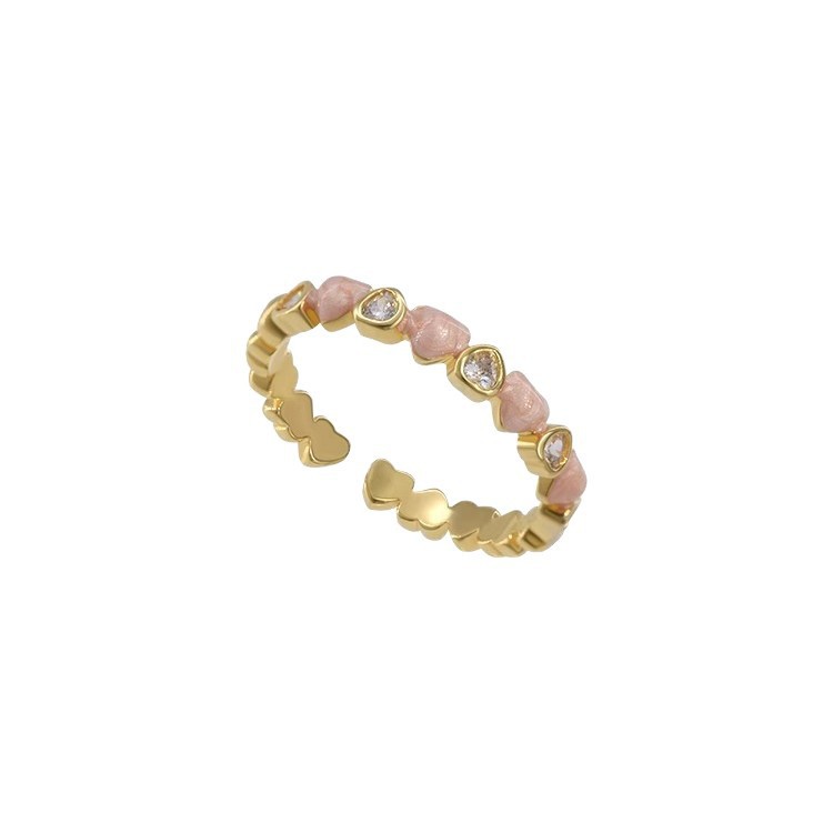 Korean-style pink glazed heart-shaped zircon ring, a niche design for women, light luxury and exquisite index finger ring, elegant open ring Item Picture