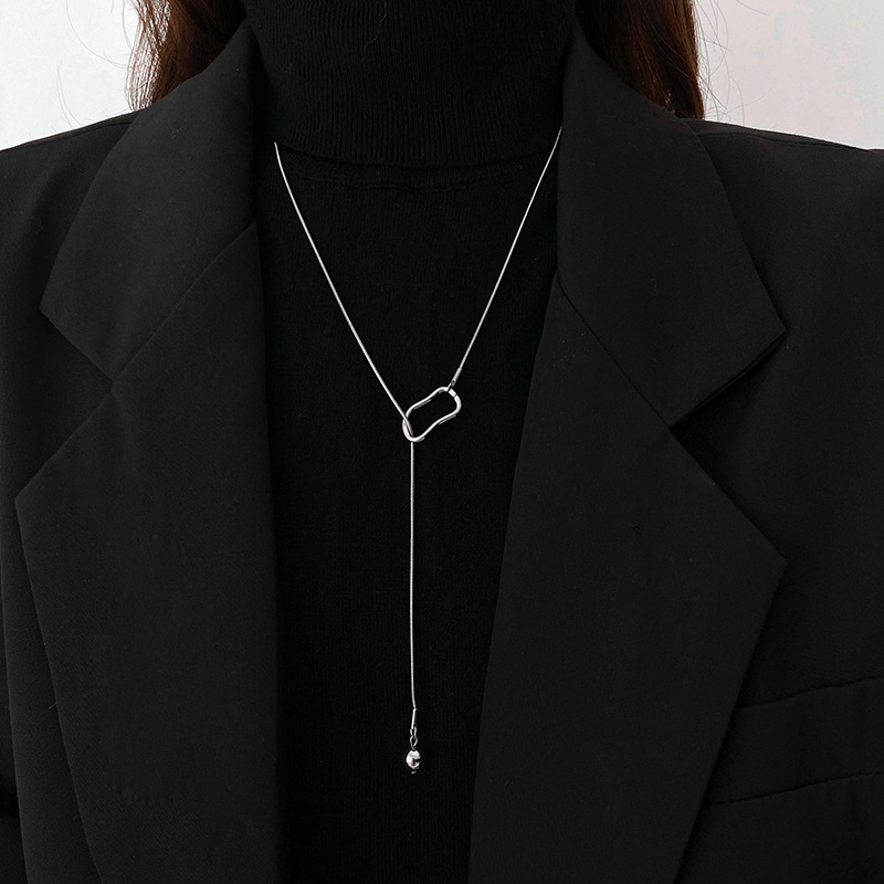 Cold style silver round bead sweater chain for women, long and niche design, new Chinese-style sweatshirt chain necklace wholesale, ins style Specification drawing