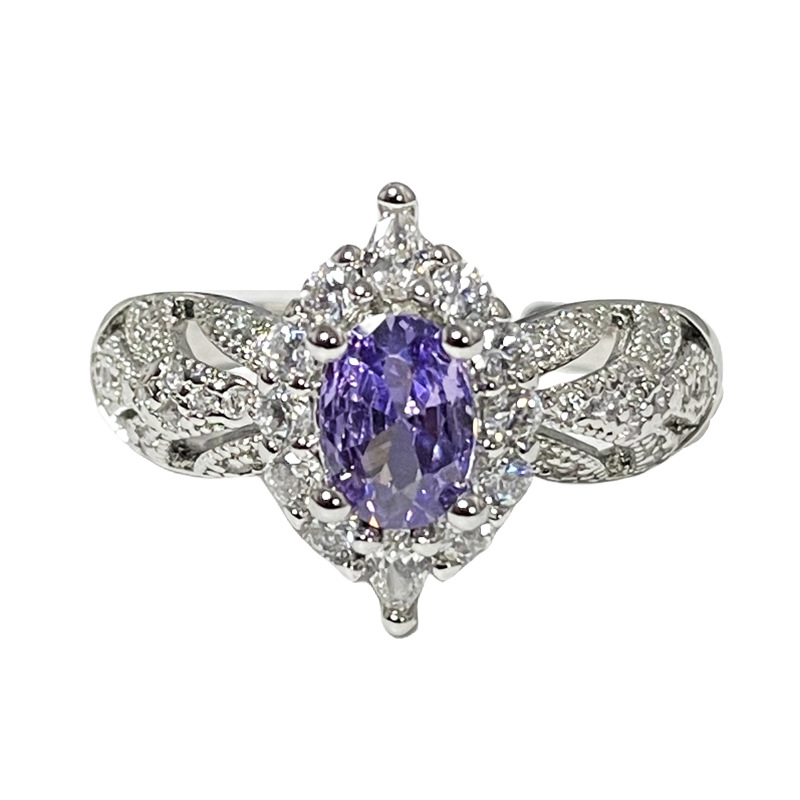 Sweet and cool geometric purple diamond zircon high-end and elegant open ring, cold and elegant feminine style, light luxury texture, niche food ring Item Picture