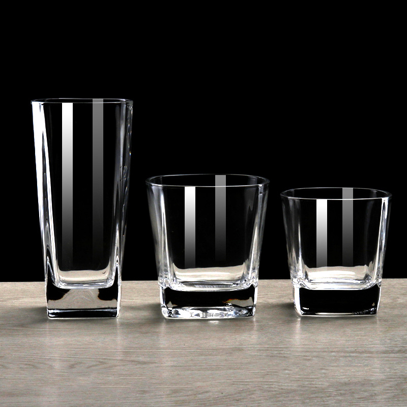 Creative whisky glass cups, transparent square water cups, bar spirits cups, heat-resistant tea juice beer mugs, LOGO details Picture