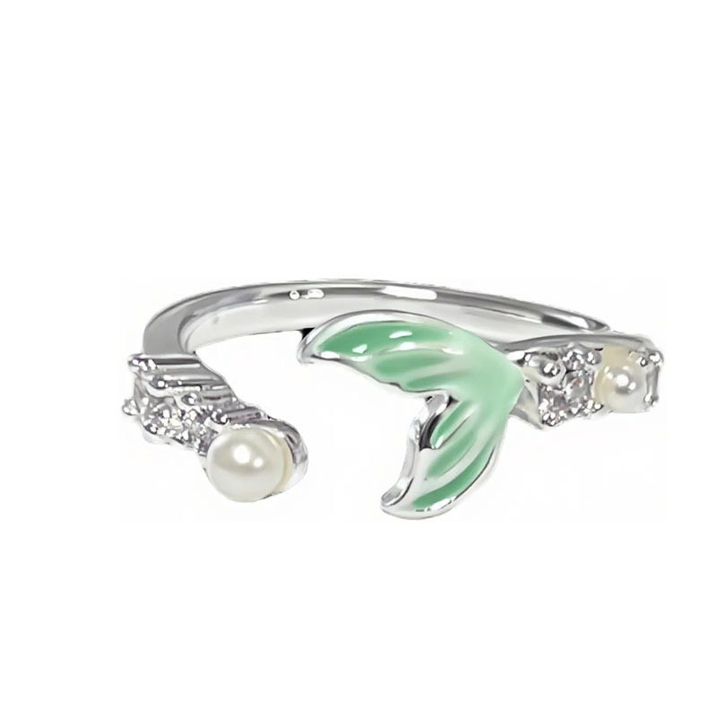 A sweet and charming dopamine-gradient fishtail ring with an ethereal ocean style, exquisite pearl setting, and a unique and elegant index finger ring Item Picture