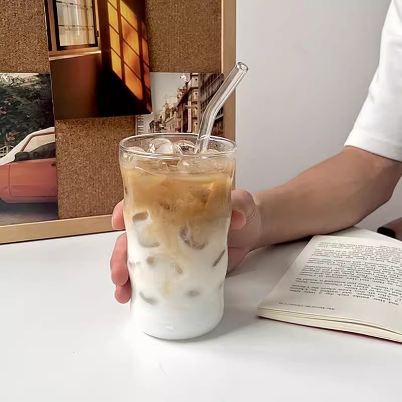 High borosilicate high-temperature resistant transparent cloud glass water cup, coffee glacier glass cup, American latte beverage glass cup details Picture