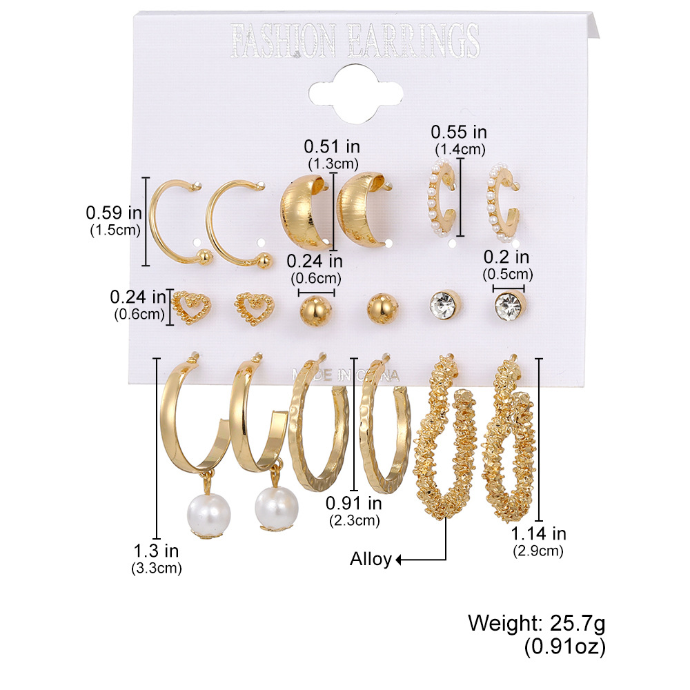 European and American cross-border bestseller heart-shaped stud earrings, pearl women's earrings, creative French retro gold ear ring set details Picture
