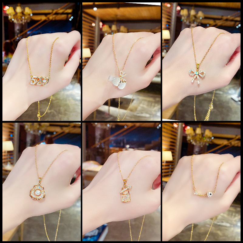 Wholesale of Japanese and Korean light luxury titanium steel necklaces, women's simple and niche design sense collarbone chain, 2022 new style versatile neck chain Specification drawing