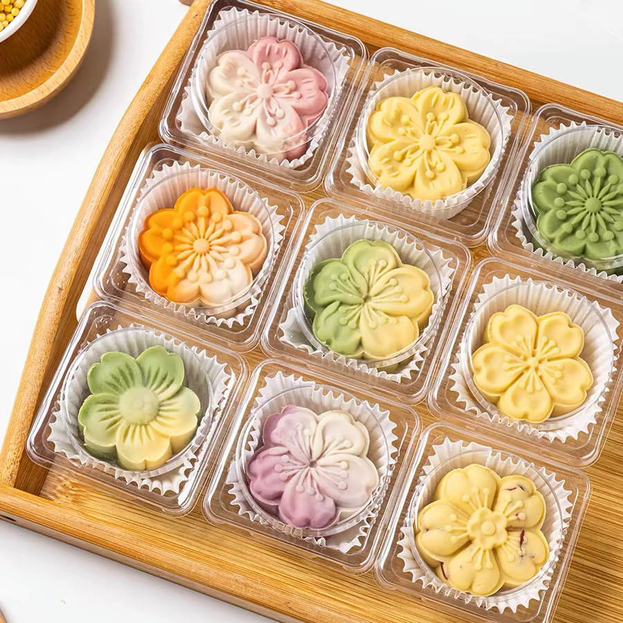 Green bean cake transparent packaging box, ice skin mooncake baking and pastry packing box, Mid-Autumn Festival Cantonese mooncake homemade empty box full figure