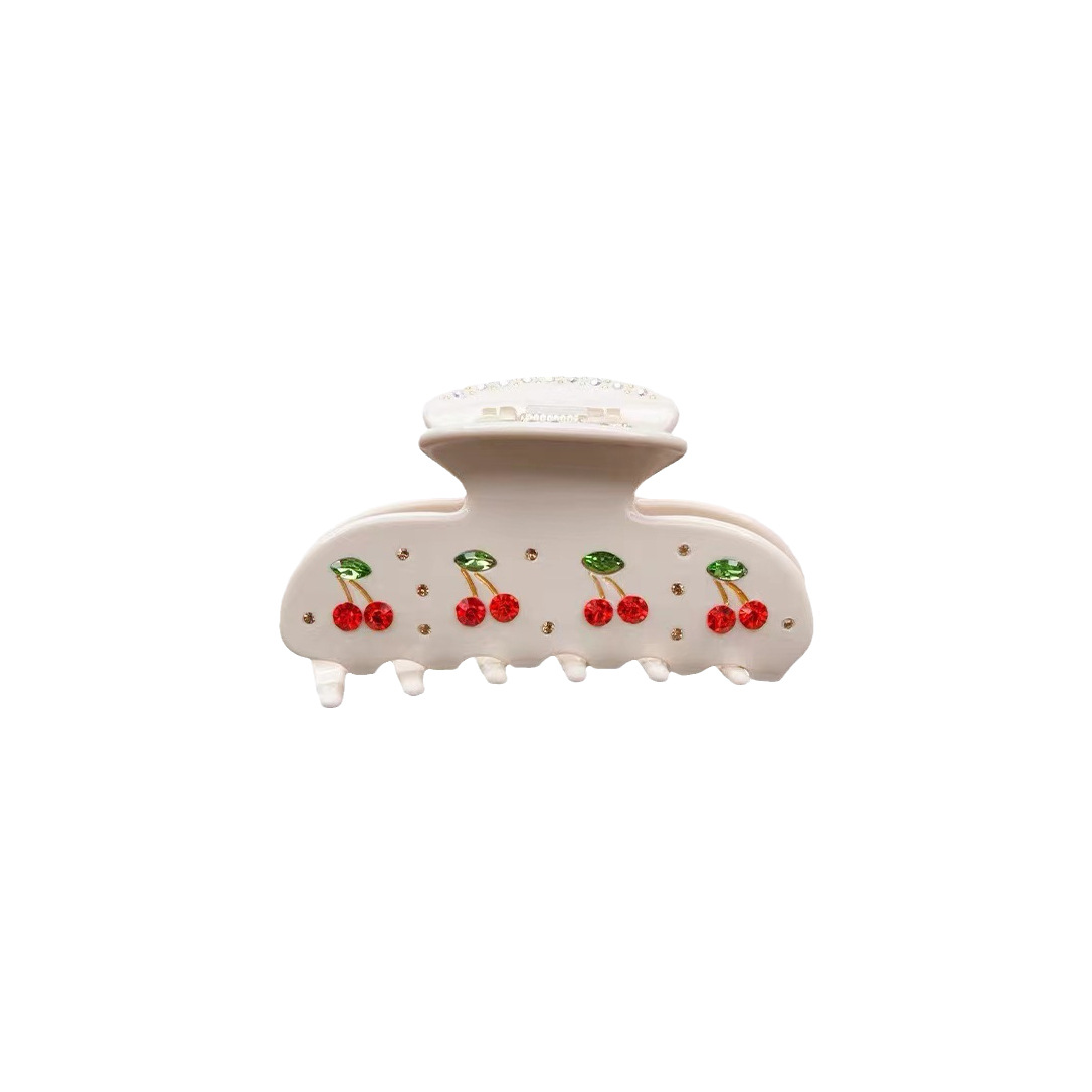 emijay's same cherry pie hair clip for the back of the head, sweet and cute cherry diamond-encruted acetic acid hair accessory Item Picture