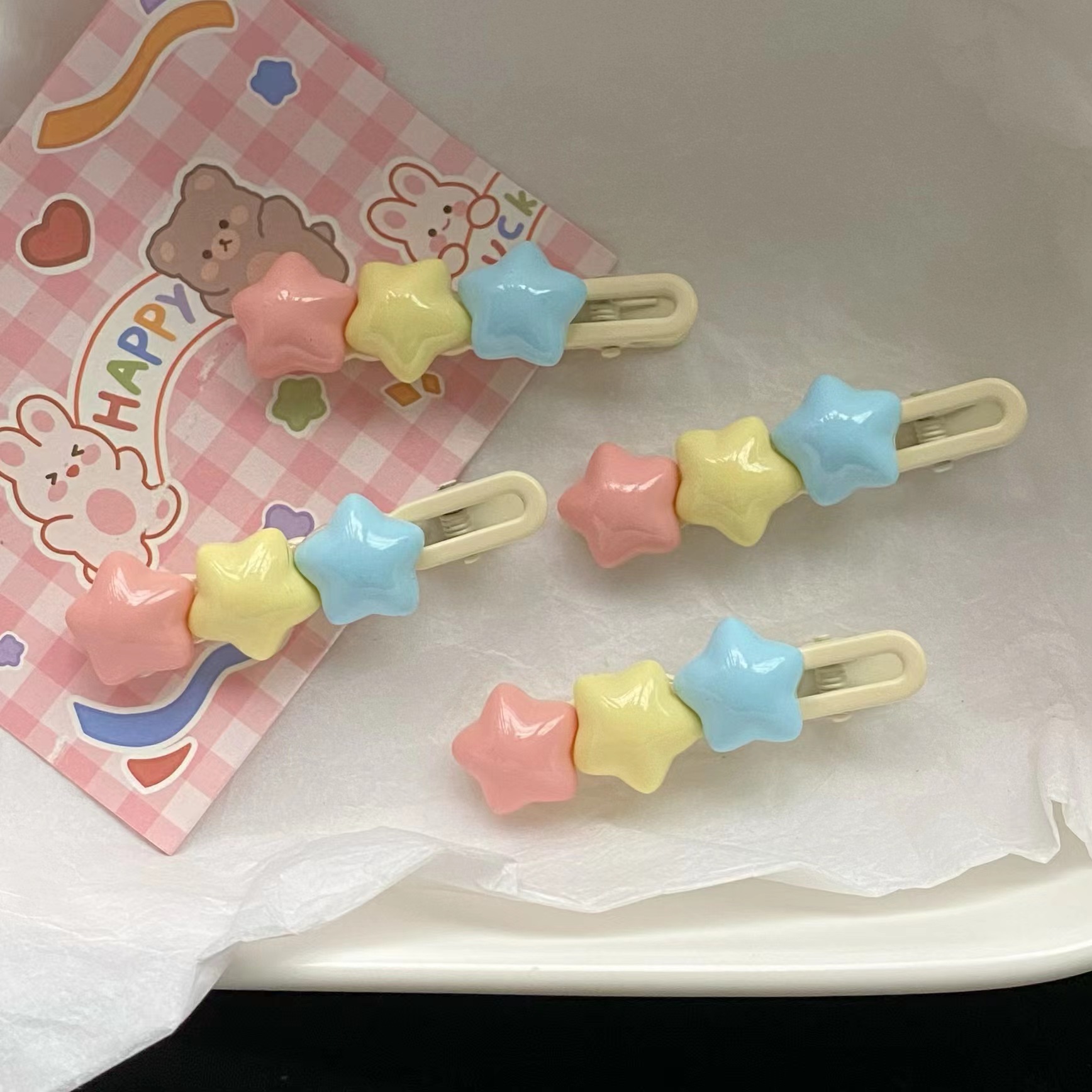 Cream-style five-pointed star cute hair clips, children's back head broken hair clips, forehead bangs clips, primary school hair clips full figure