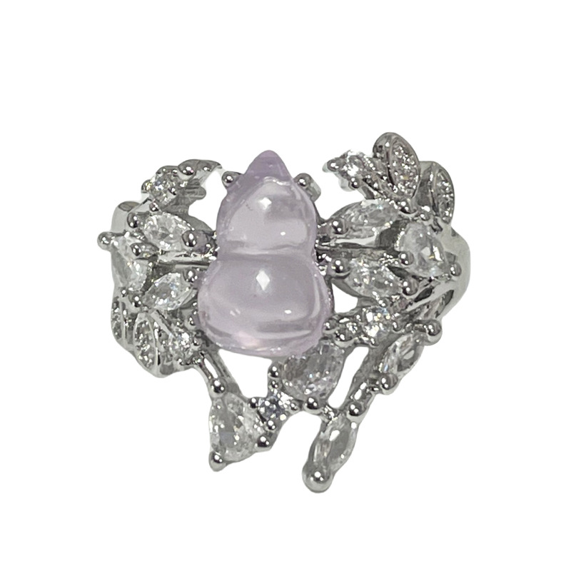 A retro new Chinese court-style flower branch-wrapped gourd ring for women with micro-inlays, simple and hollowed-out, high-end and niche ring Item Picture
