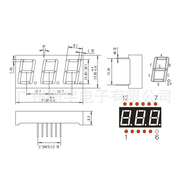 0.56-inch 3-digit digital tube in red: 5361AS(co-negative), 5361BS(co-positive). Larger quantities are preferred Application Scenario