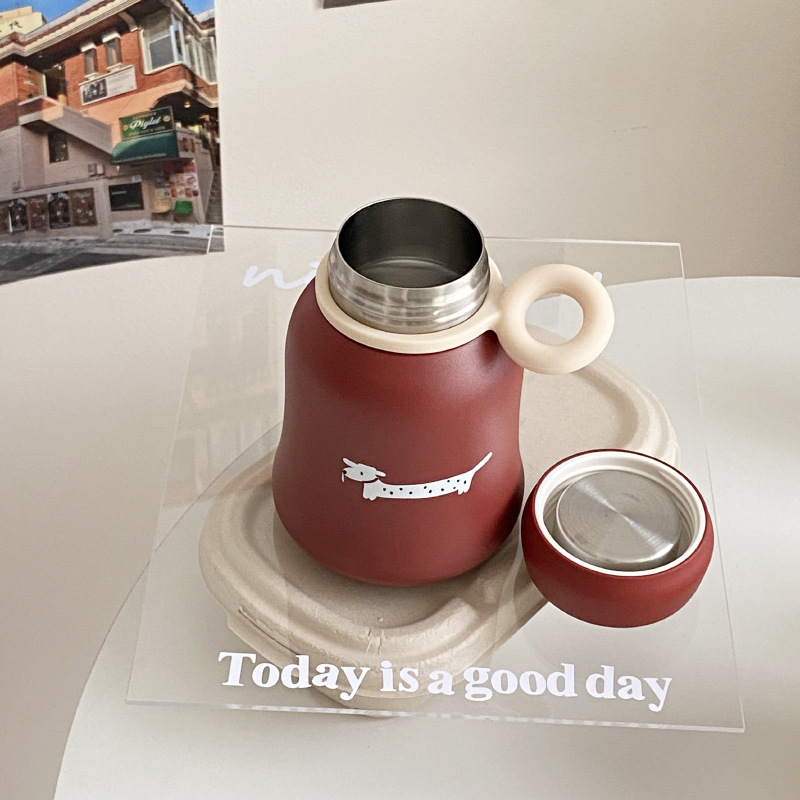 New Year and Christmas high-end frosted spotted dog stainless steel insulated cup, creative and cute dog repair bell travel cup Specification drawing