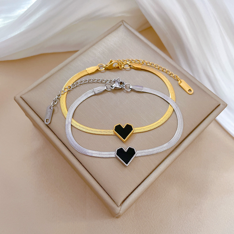 【 All-titanium Steel 】 Dongdaemun's unique heart-shaped snake chain, round bead, inner gold bracelet, female Internet celebrity, retro best friend details Picture