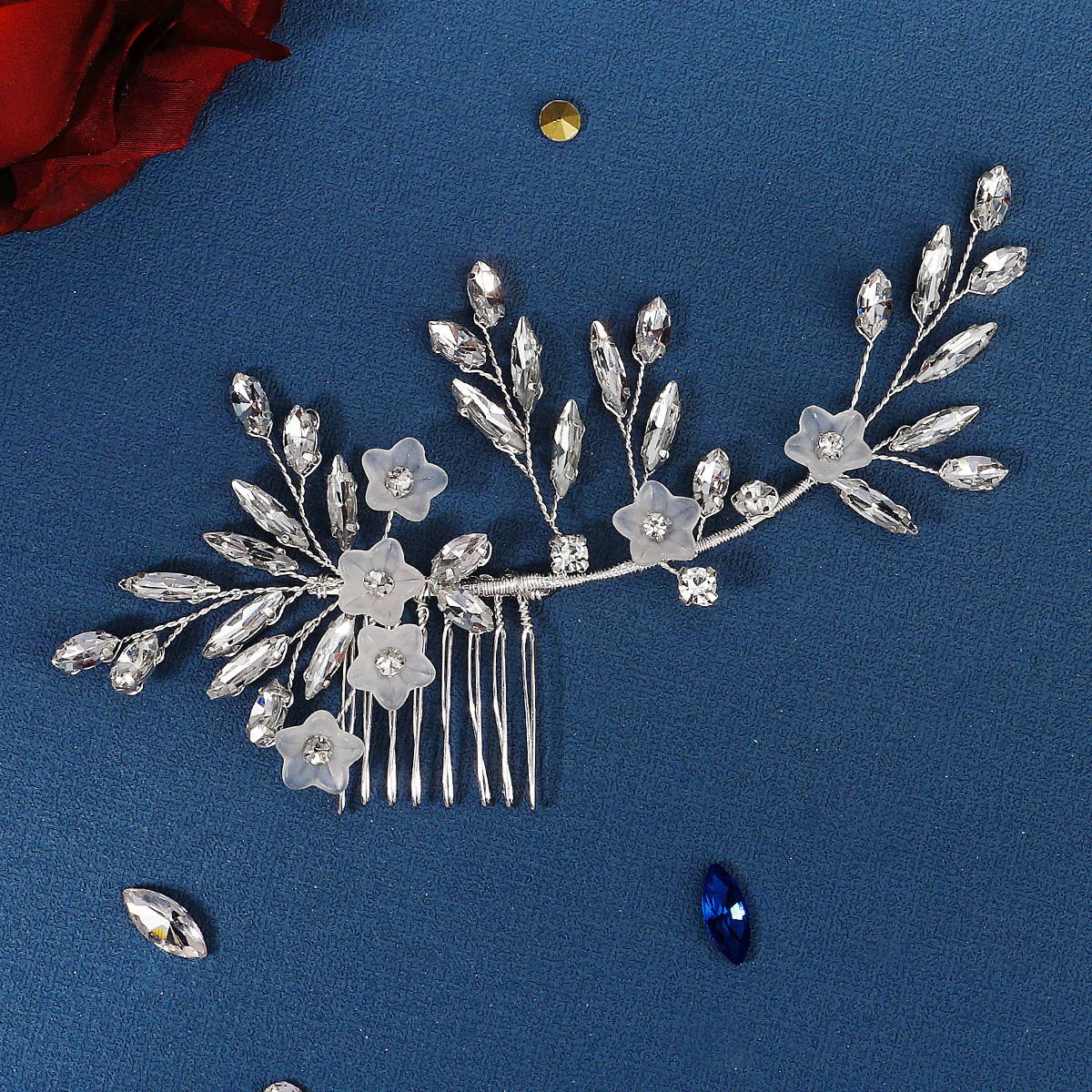 Cross-border headwear, horse's eye water diamond bun, hair comb, retro bride's veil, dress accessories, acrylic flower hair comb for women details Picture