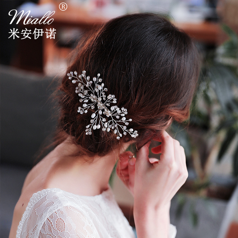 Amazon high-end wedding accessories, Korean-style simple hair combs, handcrafted freshwater pearl hair accessories, bride's updo, hair tips and combs details Picture