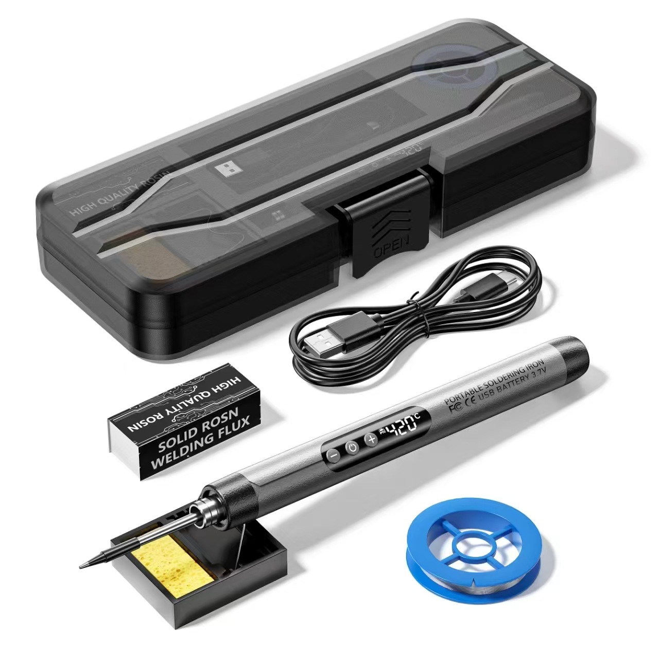 Mini digital display USB charging soldering iron portable wireless home appliance repair DIY toolkit, soldering smoke code set undefined