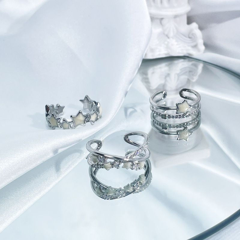 Simple star-drop glazed open ring for women's fashion, sweet and cool, exquisite and versatile, in a cold style on Instagram, a niche index ring trend details Picture