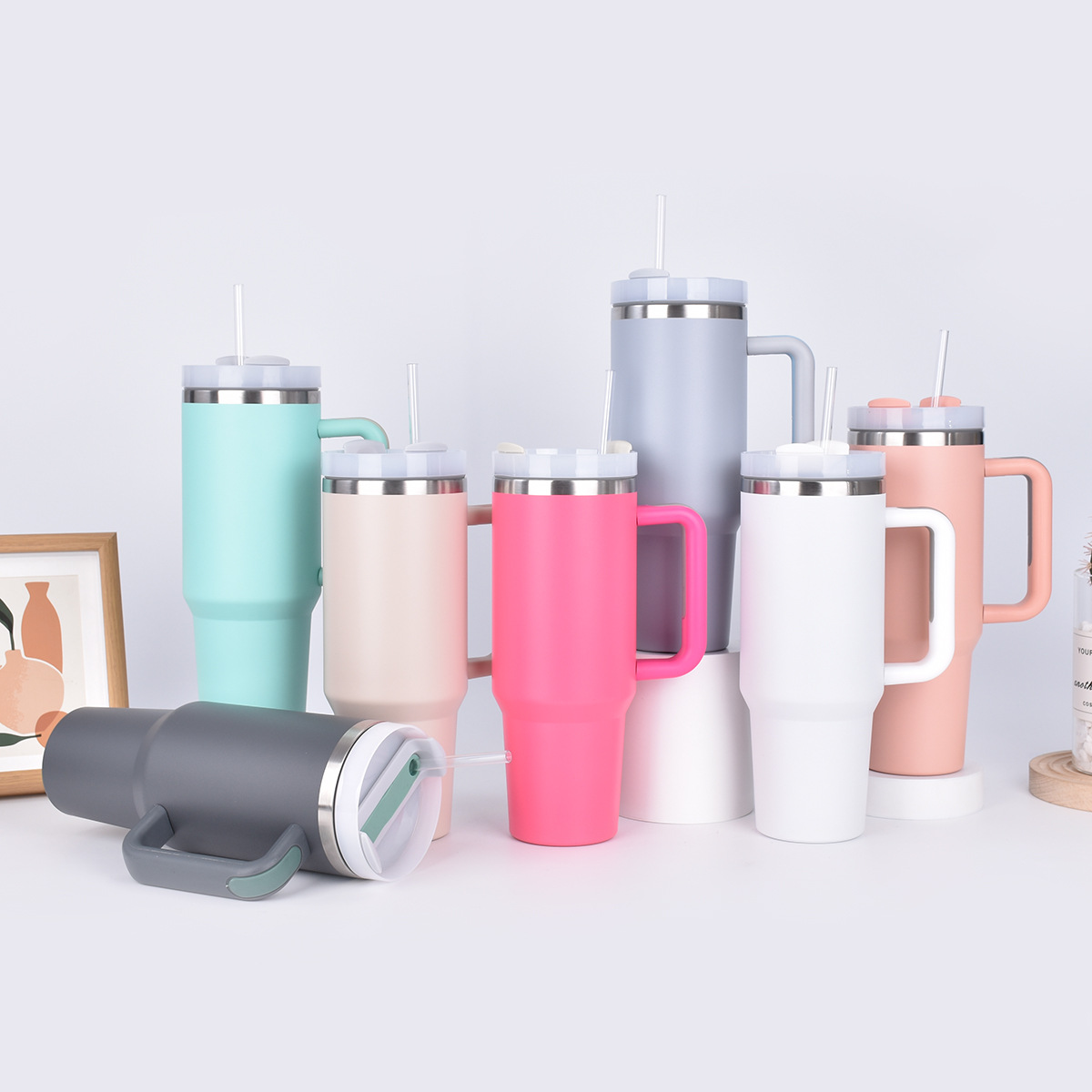 Cross-border 40oz second-generation handle car cup, 304 stainless steel vacuum insulated cup, high appearance level, ice cup with straw Specification drawing
