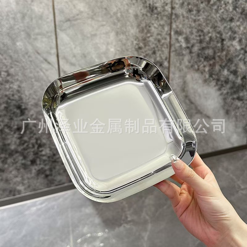 Cross-border foreign trade 18/10 square plates, children's dinner plates 304, fruit plates, creative double-eared tea and snack plates Specification drawing