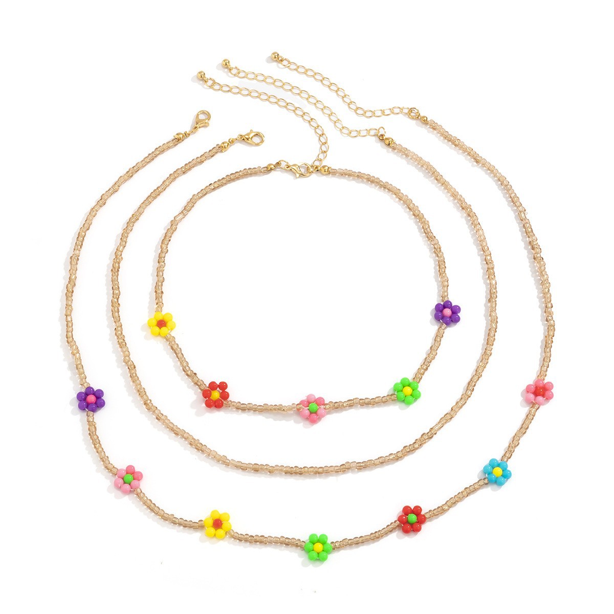 Baroque pearl-like colorful woven rice beads, small daisies, collarbone chain, European and American ethnic style flower letter necklace for women Item Picture