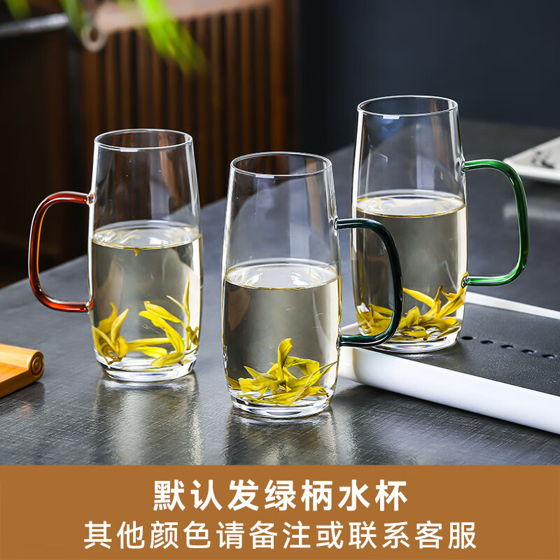 Large-capacity thickened colored handle high borosilicate glass cup, simple high-temperature resistant green tea cup, household transparent tea brewing cup Application Scenario