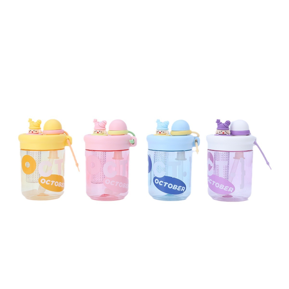 Double-drinking straw cup for girls, high appearance level, anti-drop and heat-resistant plastic cup, children and students, tea-water separation, flower tea cup Item Picture