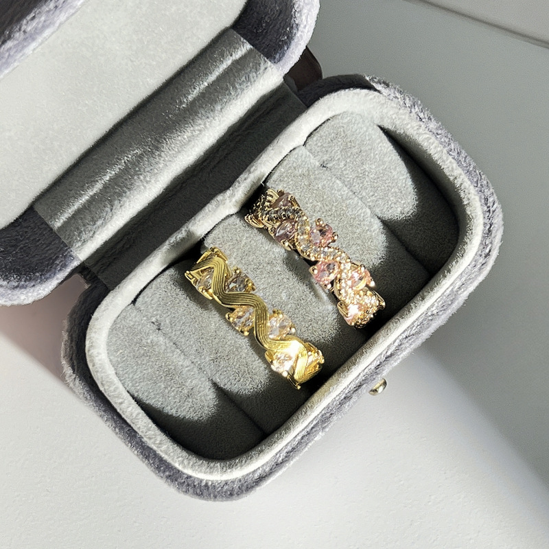 Retro and fashionable brushed wavy pink diamond sweet and cool open ring for women, with a unique design sense, simple and individual style Specification drawing