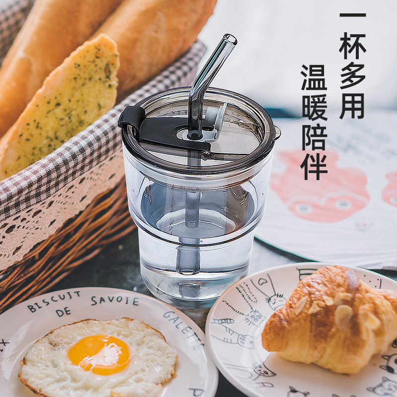 Custom-made laser logo leather case ins coffee cup, retro glass cup with straw, office bamboo joint drinking cup Application Scenario