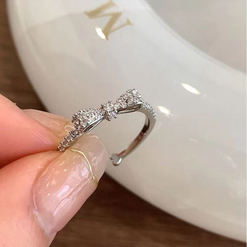 Zircon bow light luxury open ring for women, a Korean niche retro, simple and versatile, elegant ring Application Scenario