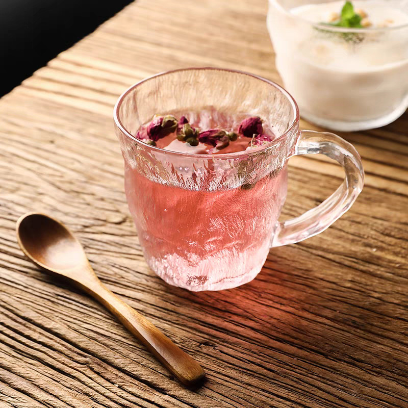 Glacier patterned glass cup, ins style with handle, high appearance level cup, summer home frosted high-end drinking cup full figure