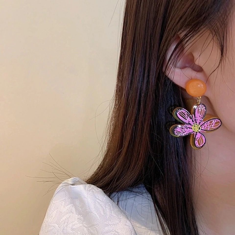 Colorful acrylic series ear studs ~ Korean-style girlish style earrings, Instagram niche and versatile, color-blocking cute earrings Item Picture