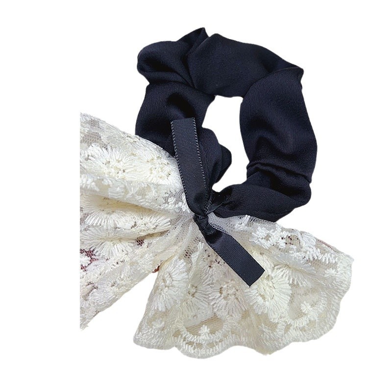White lace bow large intestine hair band, Korean style hair accessory, head accessory, new popular girls' hair tie fabric hair rope Item Picture