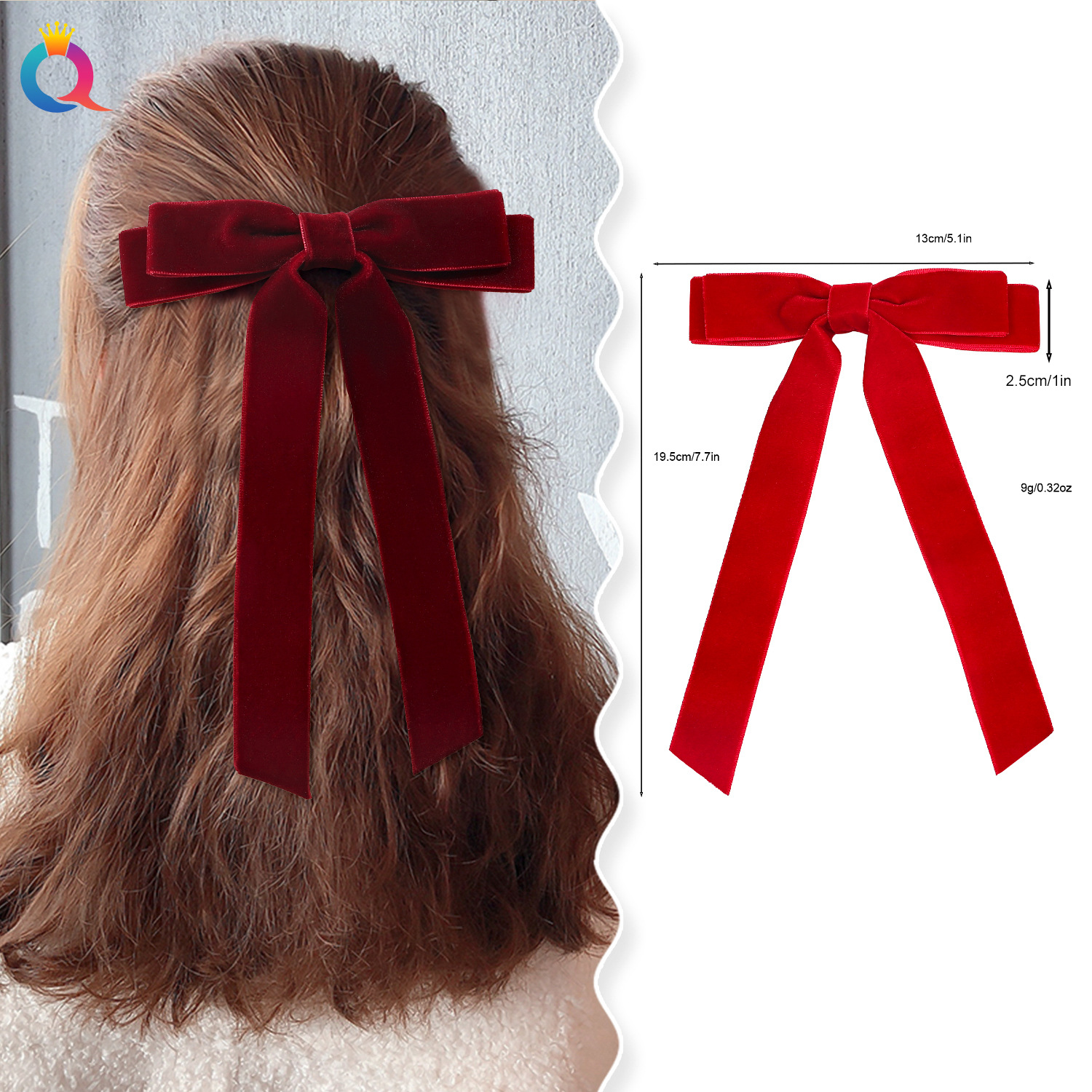 Qiyue Amazon Winter Collection High-end flocked bow ribbon hair clip, sweet side duckbill clip hair accessory and headwear details Picture