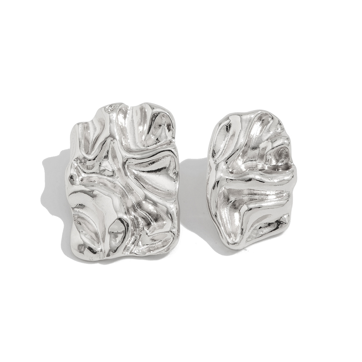 European and American cross-border jewelry: Exaggerated metallic concave-convex liquid earrings personalized pleated irregular large stud earrings Item Picture
