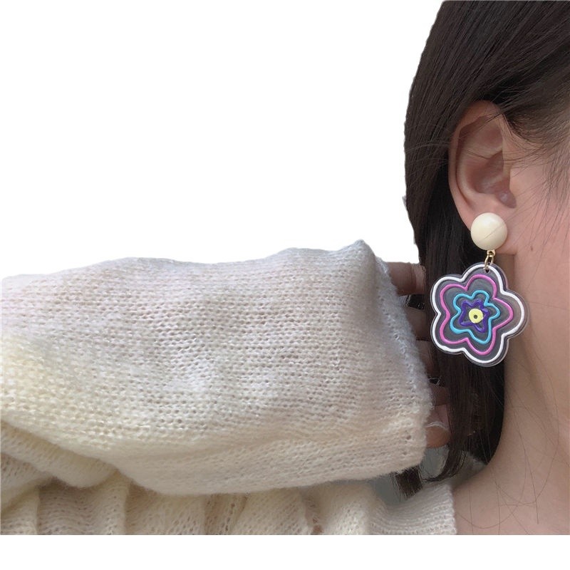 Colorful transparent flower stud earrings ~ins niche design sense spring and summer earrings, versatile color-blocking earrings for women, a trend of Internet celebrities Item Picture