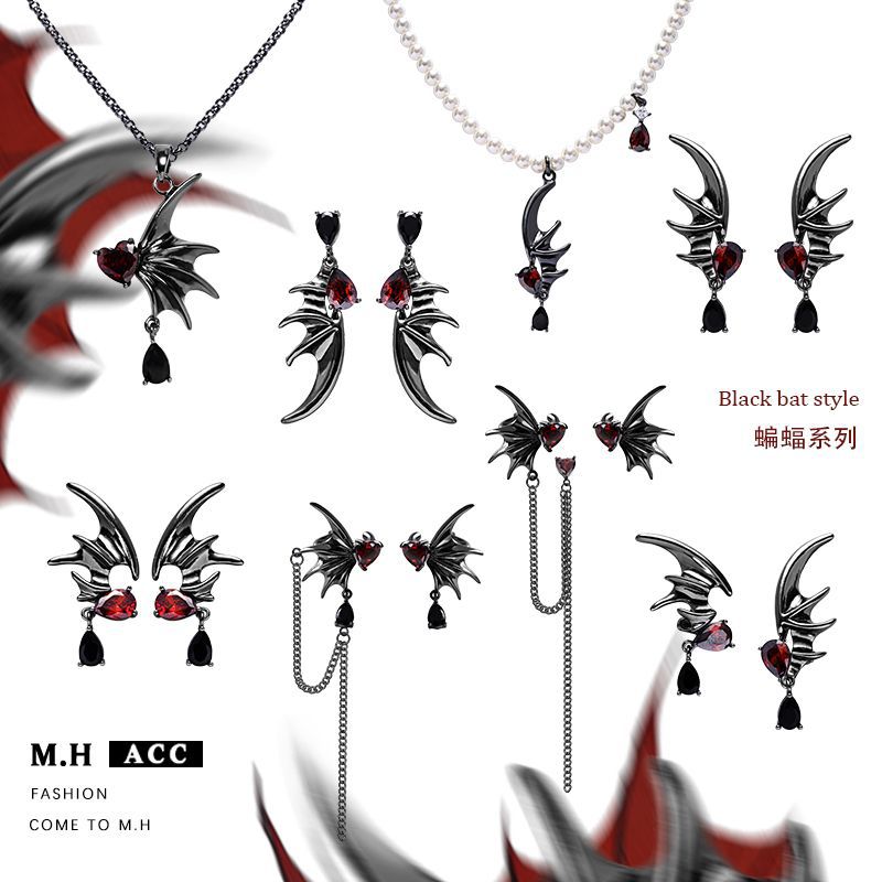Original design dark style bat wing series, light luxury, high-end, sweet and cool punk style necklace, earrings and accessories for women full figure