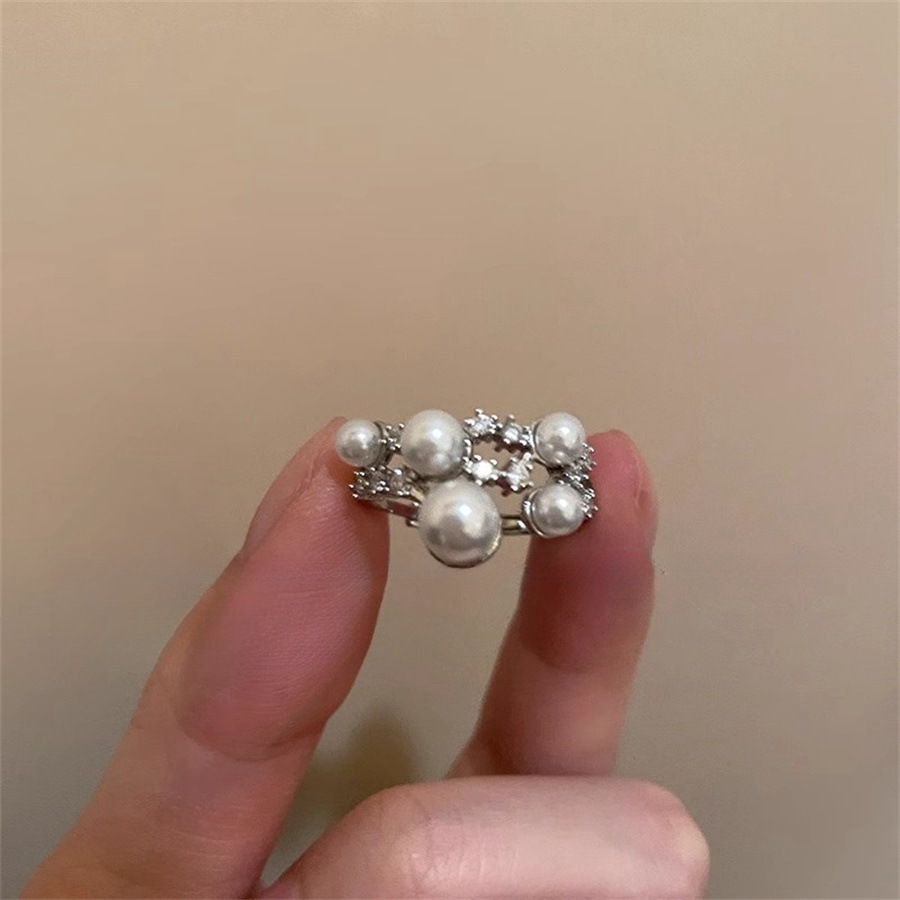 Meteor Pearl Zircon open ring for women's autumn and winter cold and elegant quality index finger ring, light luxury, niche and high-end ring details Picture