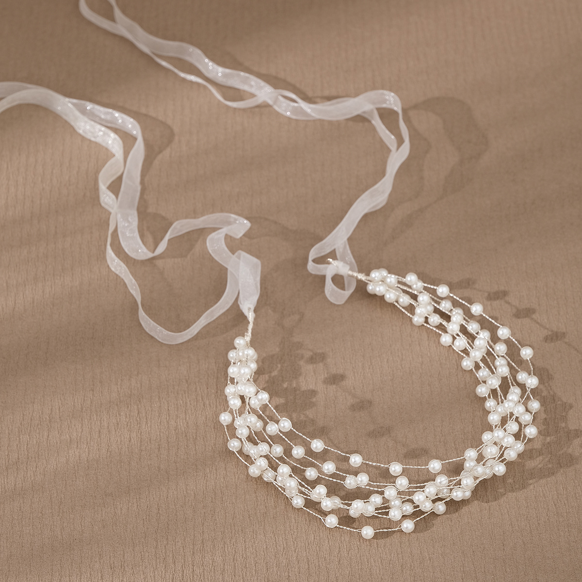 New pearl hair accessories for foreign trade, bridal hair bands, wedding banquet party accessories, super fairy-like braided hair ribbons, pearl headbands Specification drawing