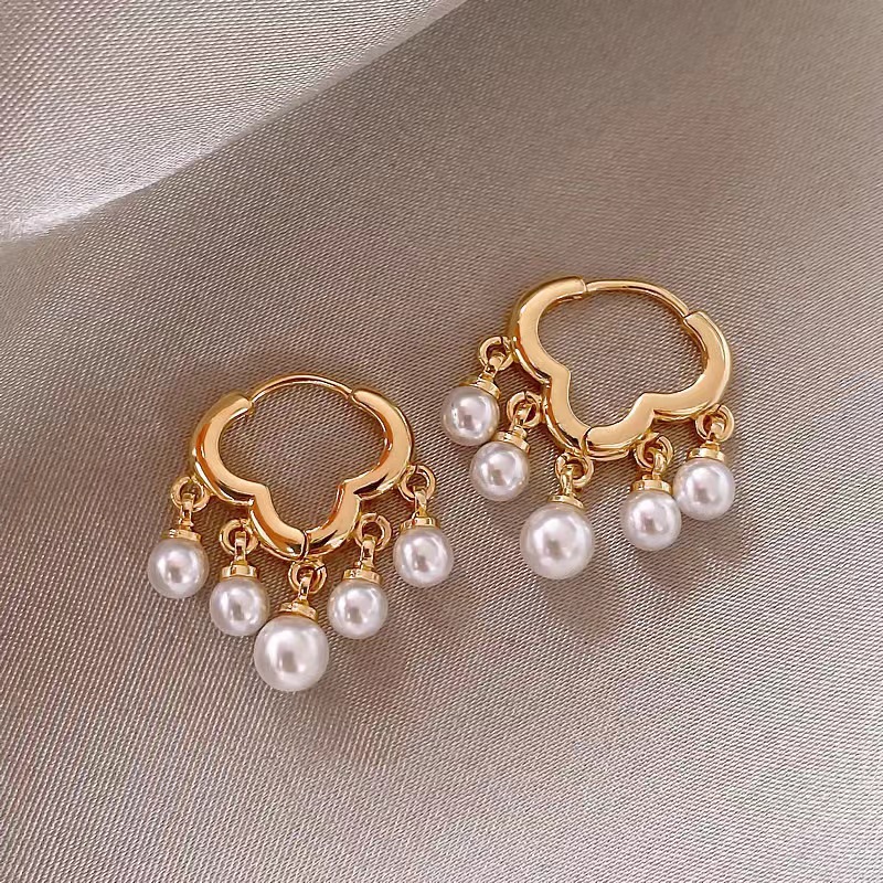Simple and elegant cloud tassel pearl pendant earrings for women, new style in 2025, trendy and exquisite, super ethereal and high-end ear buckles Specification drawing